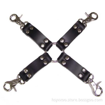 Bondage Hogtie Restraints 100% full Leather Wrist Ankle Hog Tie Trigger Clips Sex Toys for Couples